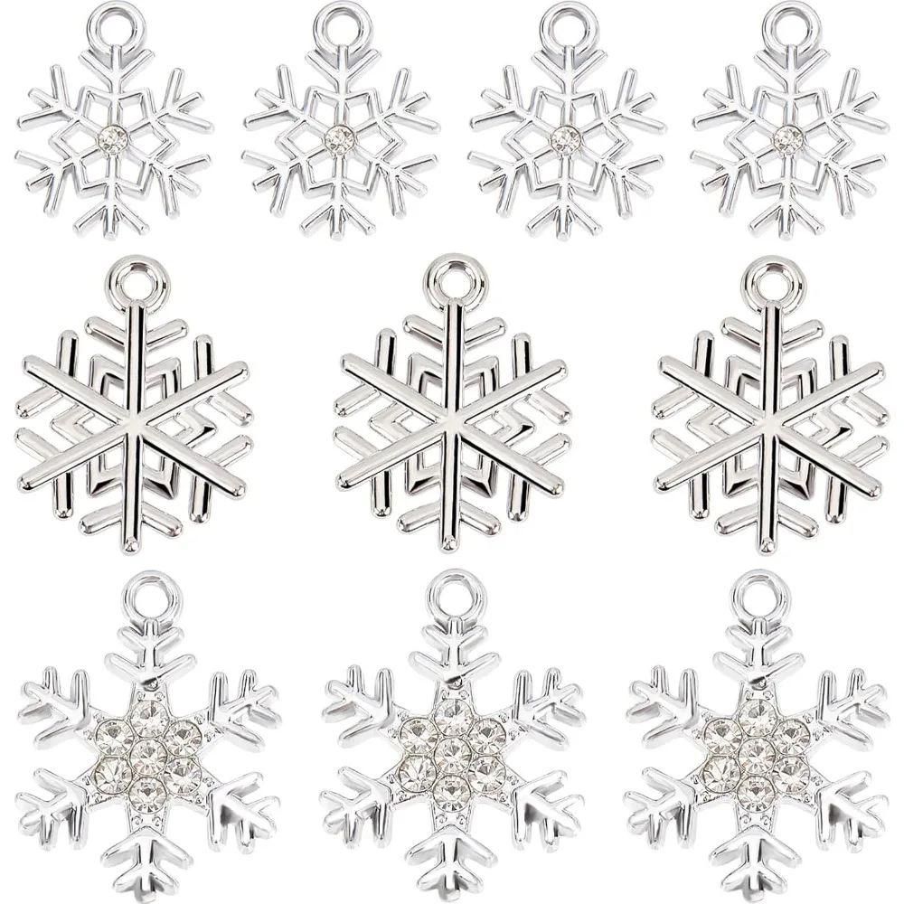 1 Box 36Pcs Snow Charms Snowflake Charms Rhinestone Winter Charm Bulk Christmas Small Alloy Charm Xmas Silver Color making kit