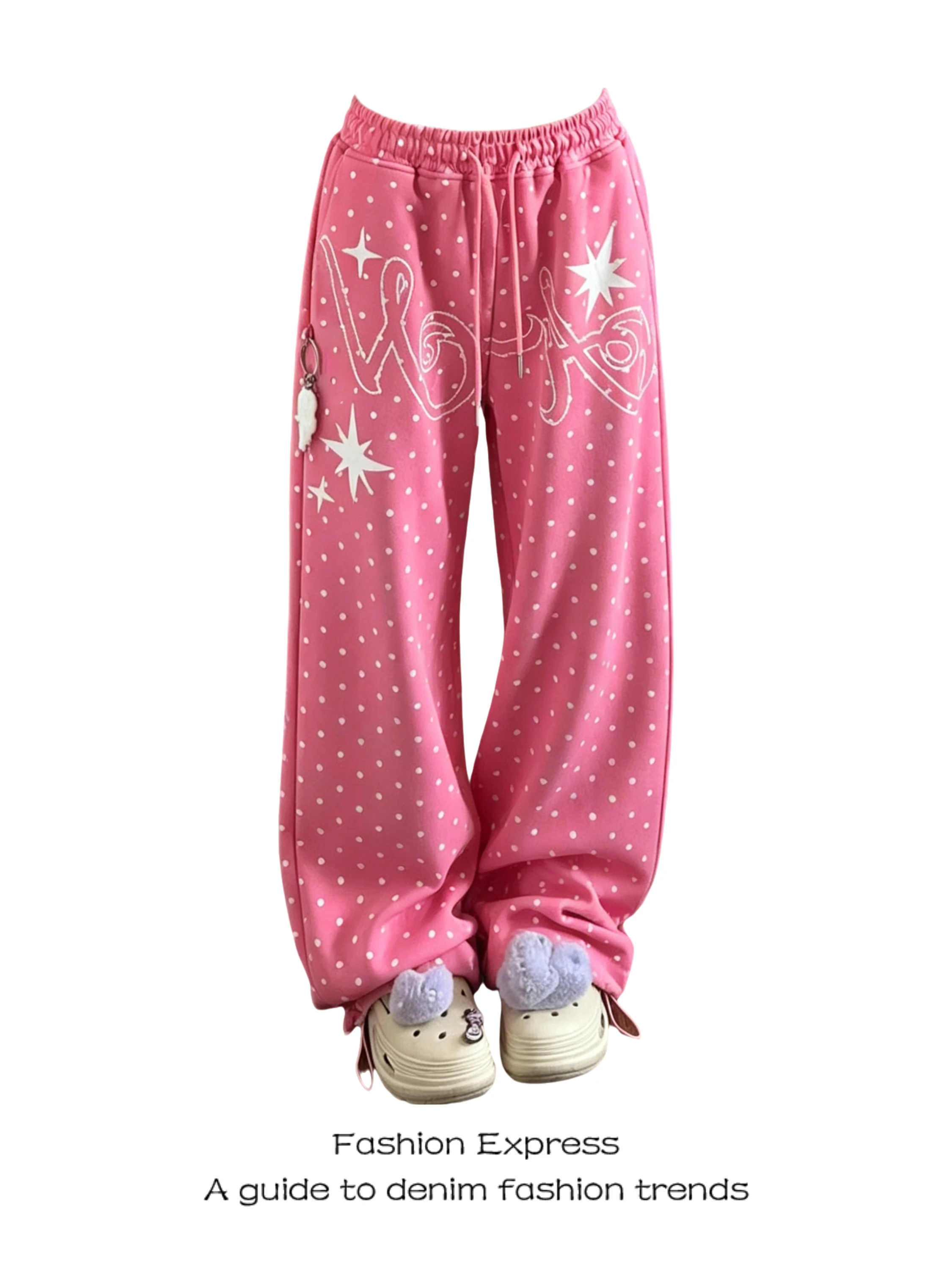

Pink Polka Dot Casual Pants Women's Summer New Loose Dopaamine Outfit Design High Waist Straight Leg Wide Pants