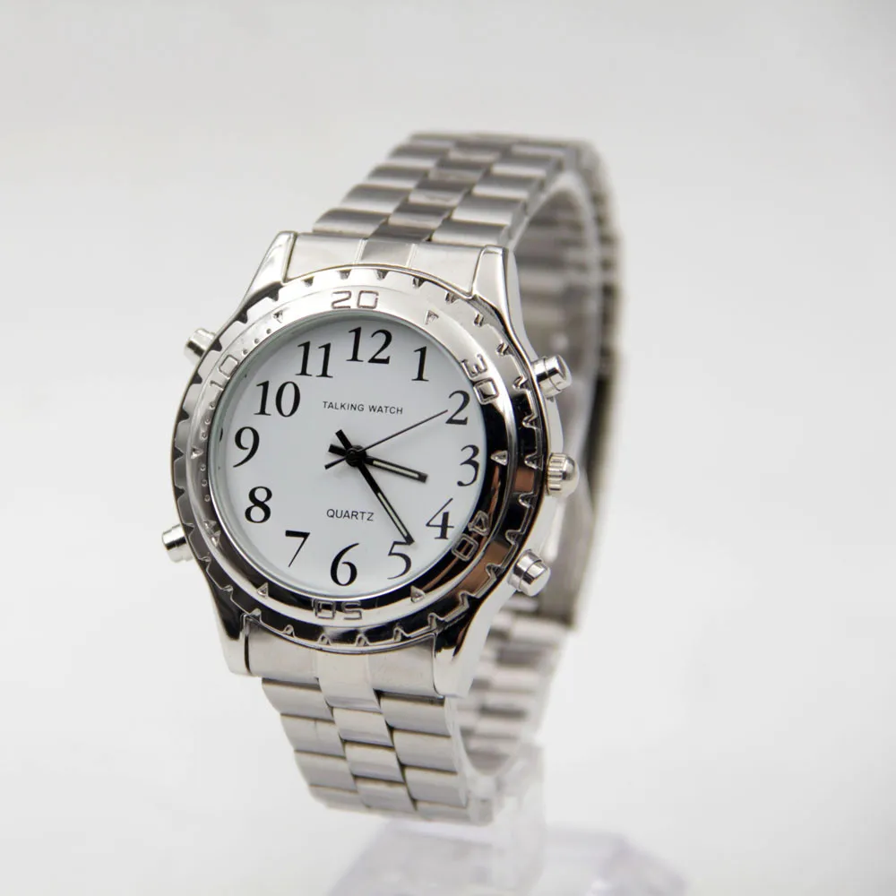 

English Talking Clock For Blind Or Visually Impaired Watch Classic Stainless Steel Fashion Trend Quartz Wristwatches