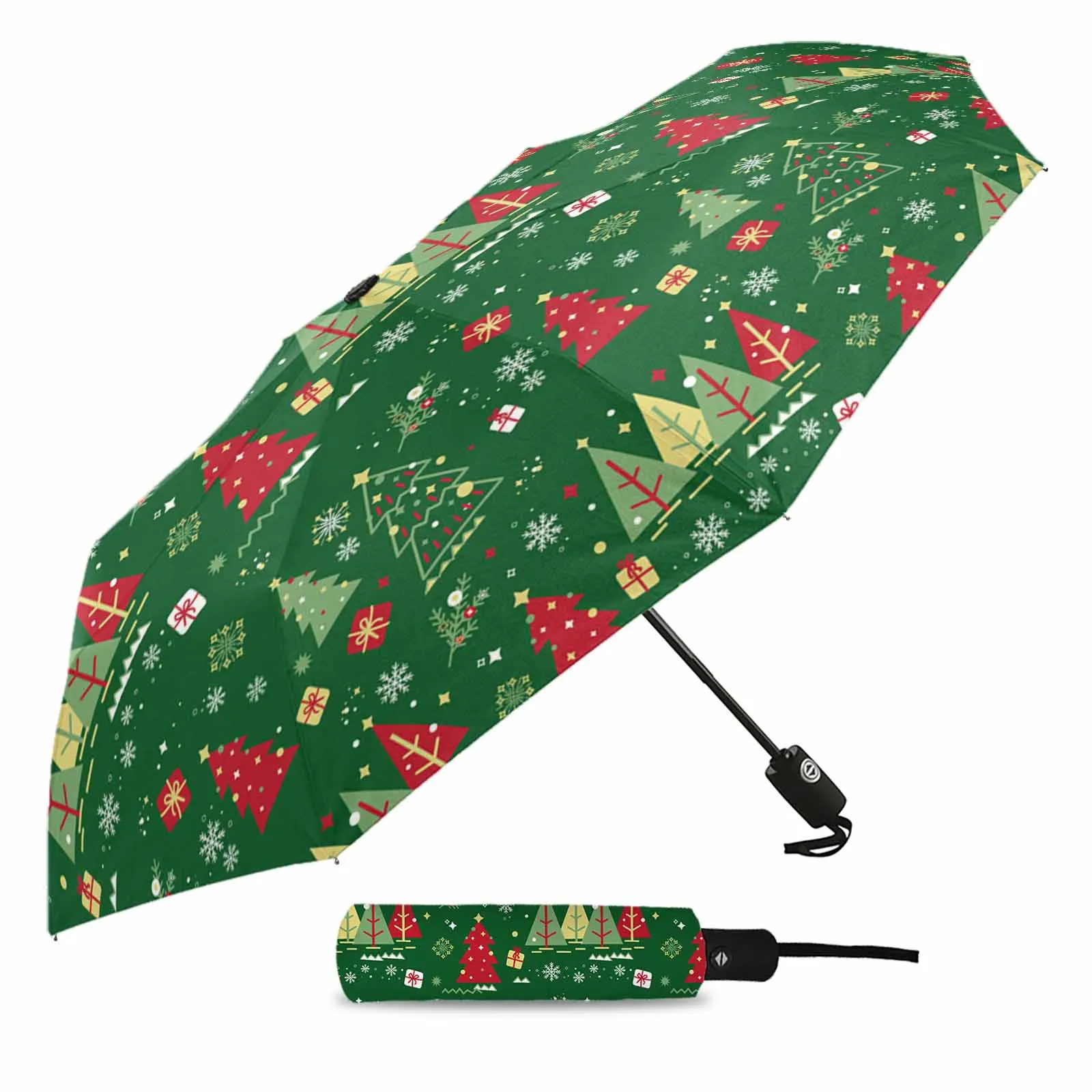 Christmas Tree Snowflake Gift Flower Automatic Umbrella for Rain Foldable Parasol Umbrella Eight strand Outdoor Umbrellas