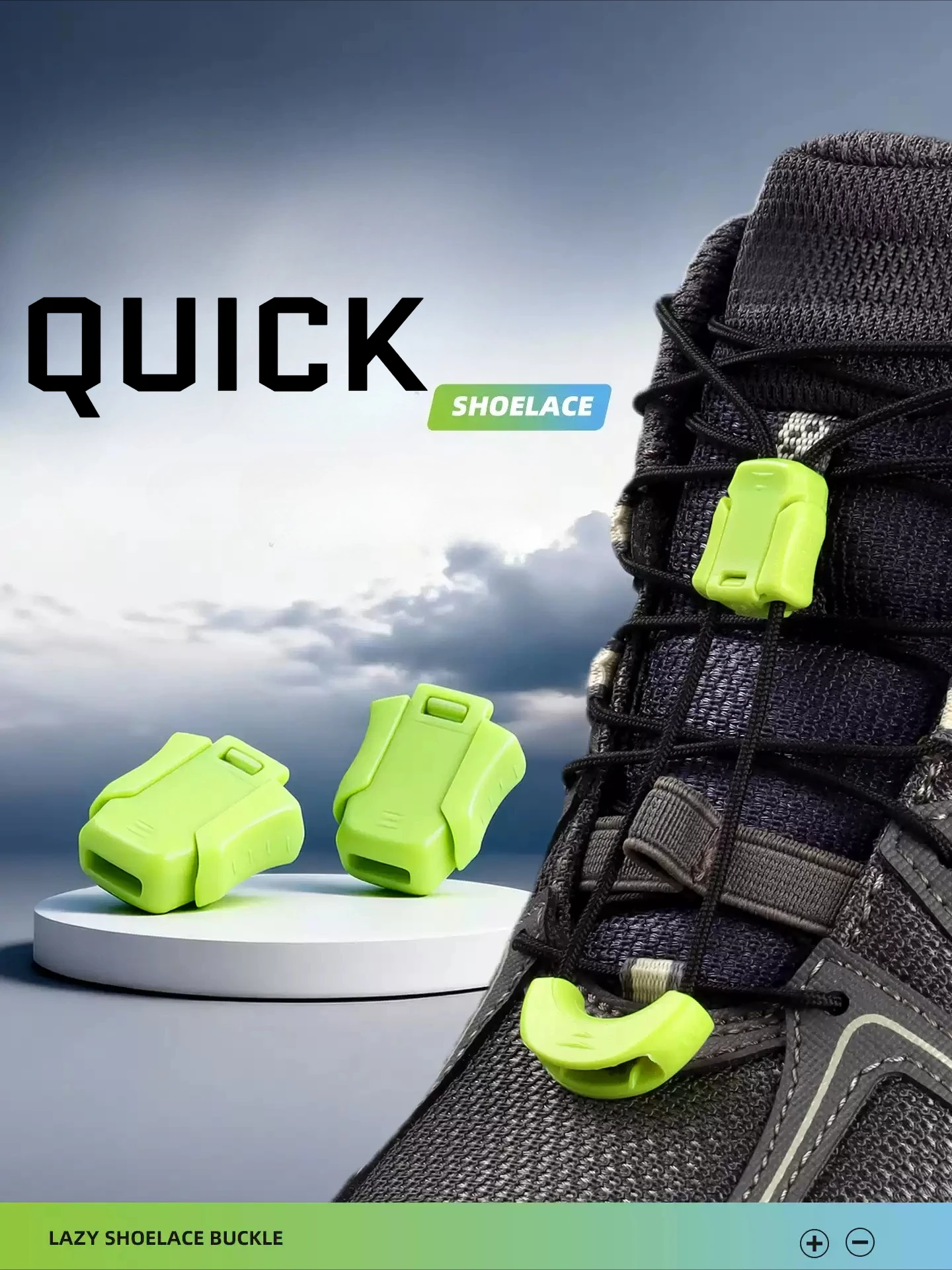 Quick Lock Shoelace Buckle Set, No-Tie Elastic Lazy Laces, Gear-Locking Shoelaces for Hiking, Running & Outdoor Sports Shoes