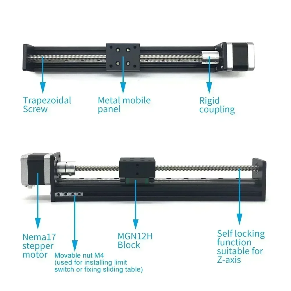 T-type Linear Rail Stage Nema 17 Motor Drive Kit Sliding Table Motor High Speed Self Lock Linear Table CNC XYZ Axis Router Table