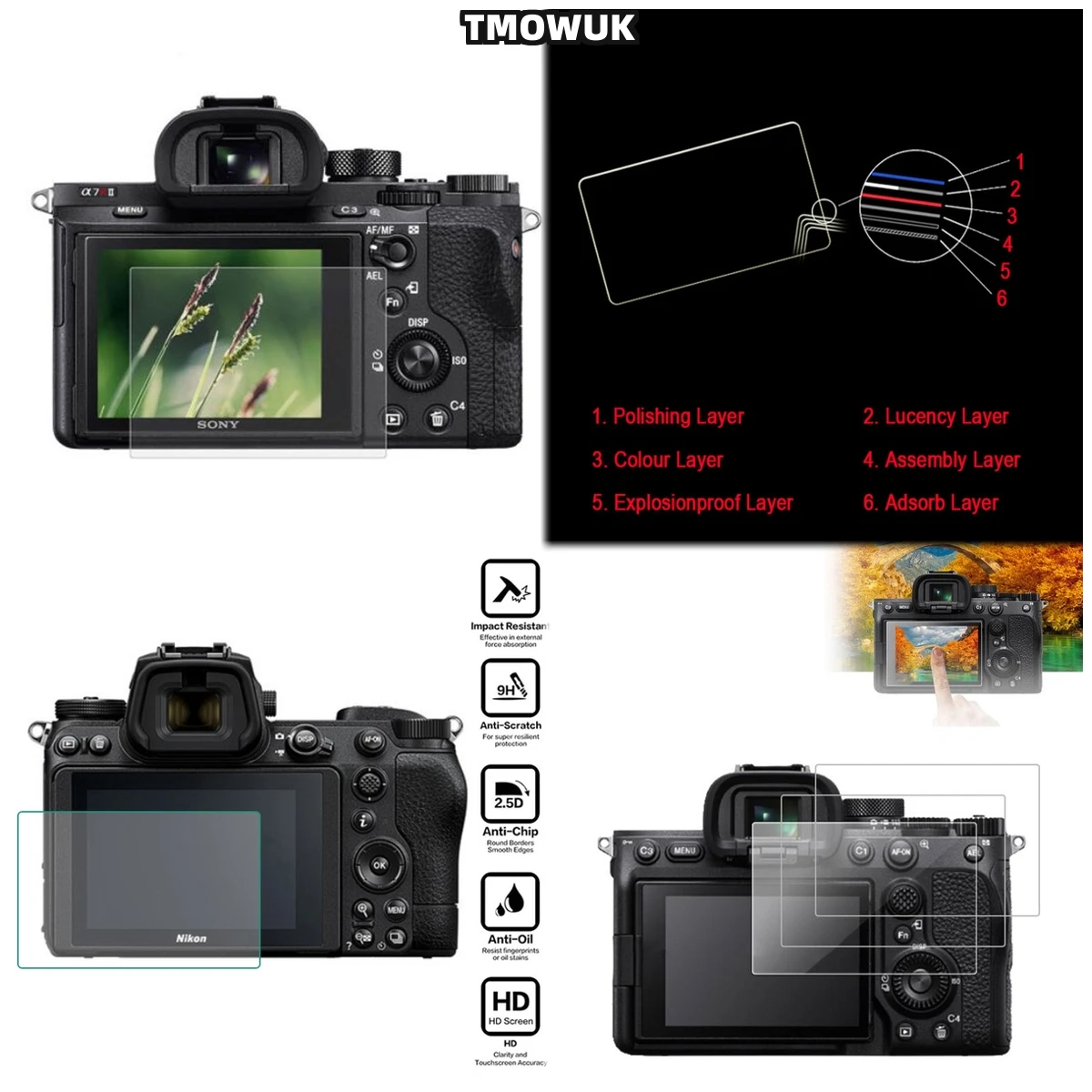

Compatible With A7RII A7RIII A7R4 A7R4A A7SMII A7RMII A7MII A7MIII 9H Tempered Glass Protector Anti-Glare HD Clear