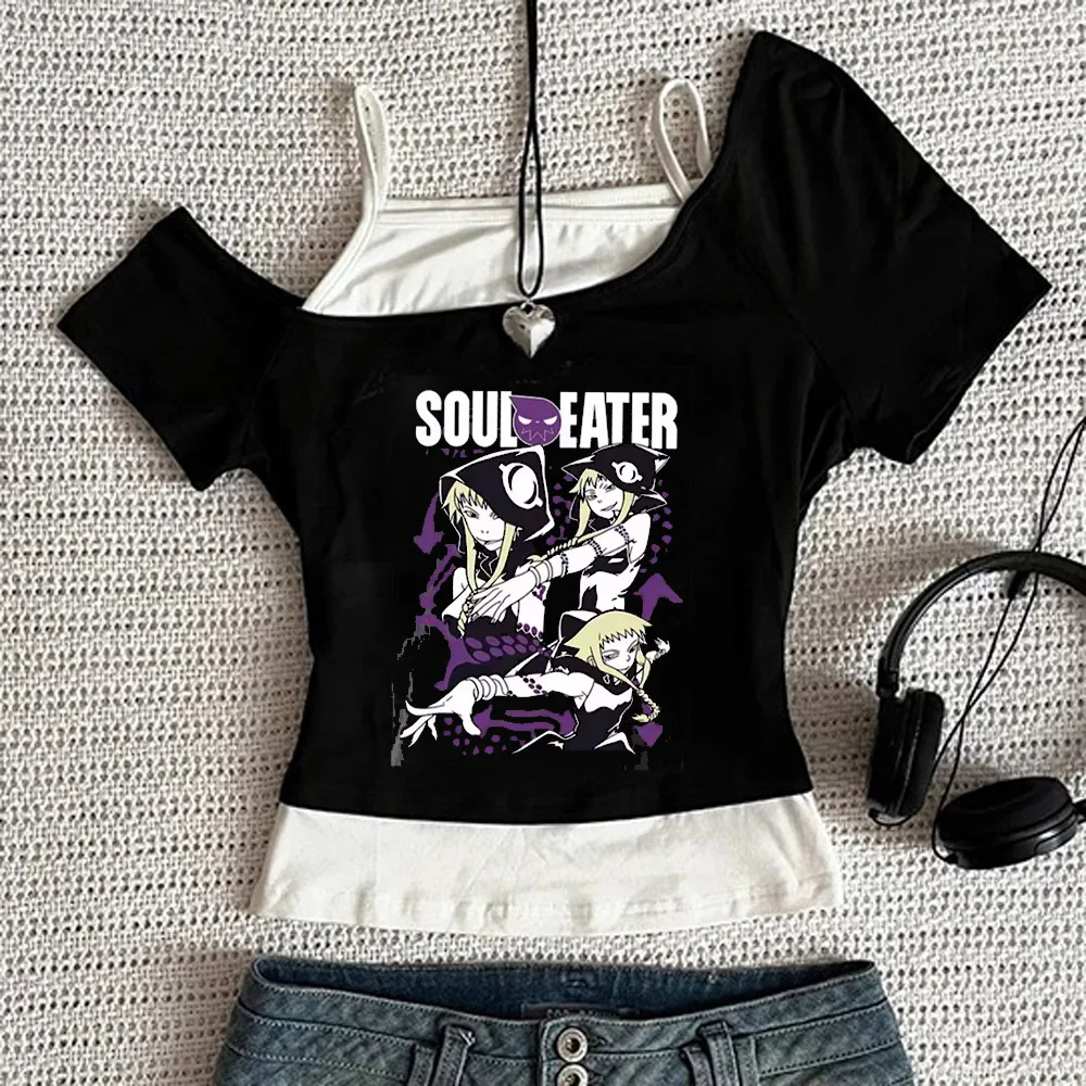 Soul Eater cropped top female streetwear gyaru graphic anime party tshirt gyaru party alternative  manga y2k