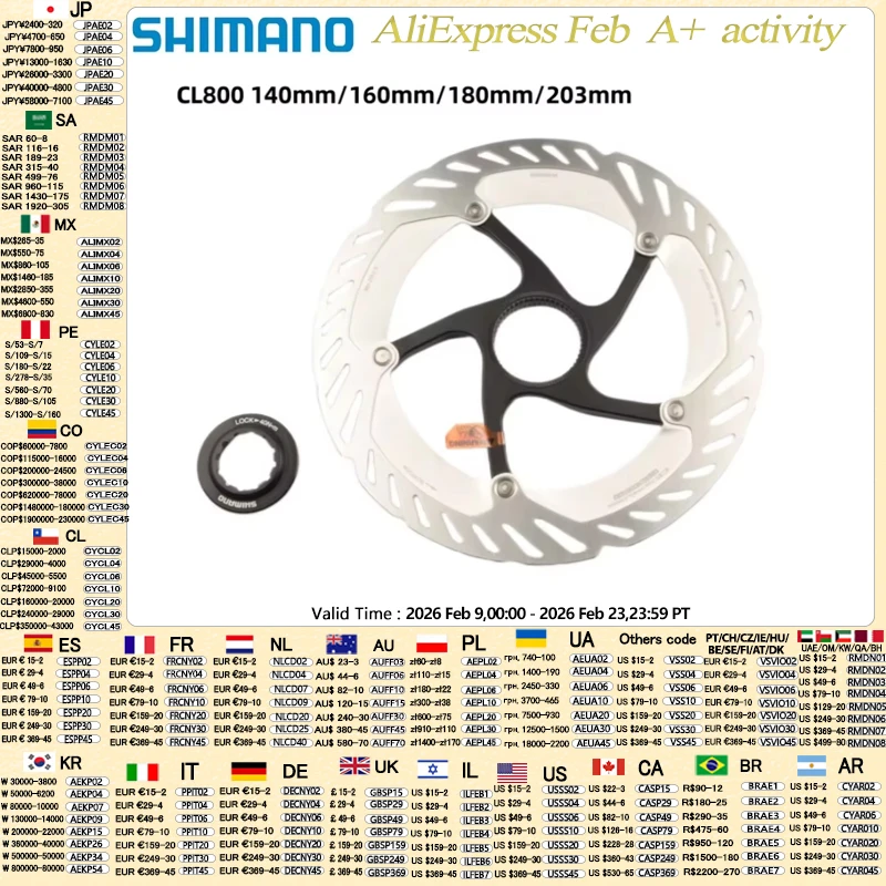 SHIMANO Rotor de disque de verrouillage central DEORE XT RT-MT800 CL800 140 mm 160 mm 180 mm 203 mm Rotor de disque de frein hydraulique