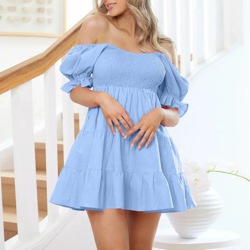 Sexy Ruffles Cake Dress Slim Temperament Lantern Sleeve Short DresstemuWomen's new