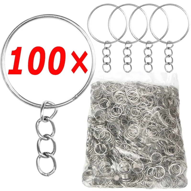 50/100pcs Metal Blank Keyring Split Rings Keyfob Key Rings Lobster Clasp Keychain Keys Pendant Ring Car Key Stainless Steel Ring