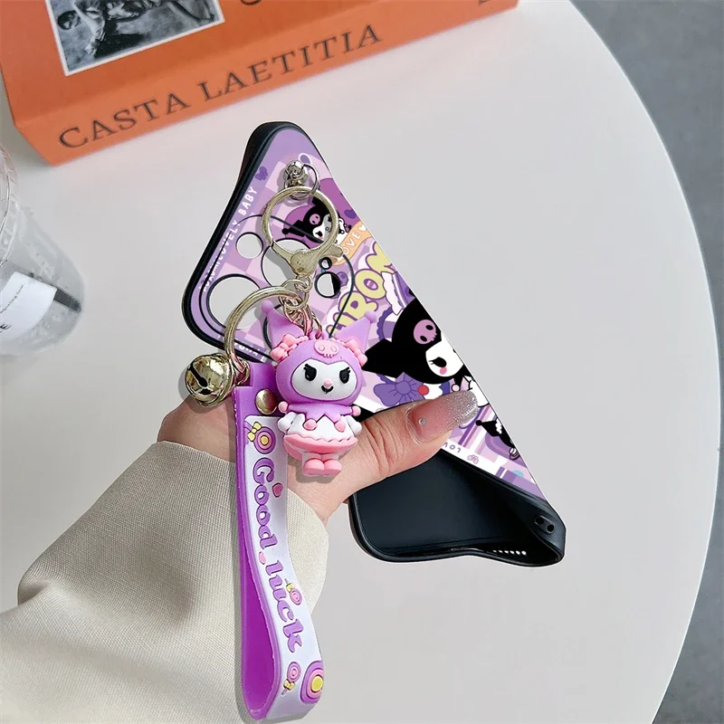 Kuromi Pendant Wrist Strap Phone Case For Xiaomi Redmi Note 10 Pro Max 9 8 7 10T 10S note 9T 9S 8T Toy Key Ring Cover