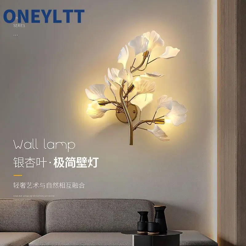 

Свет в виде листьев гинкго, роскошная гостиная, диван, фон, настенный светильник, креативный фойе, коридор, простой скандинавский прикроватный светильник для спальни