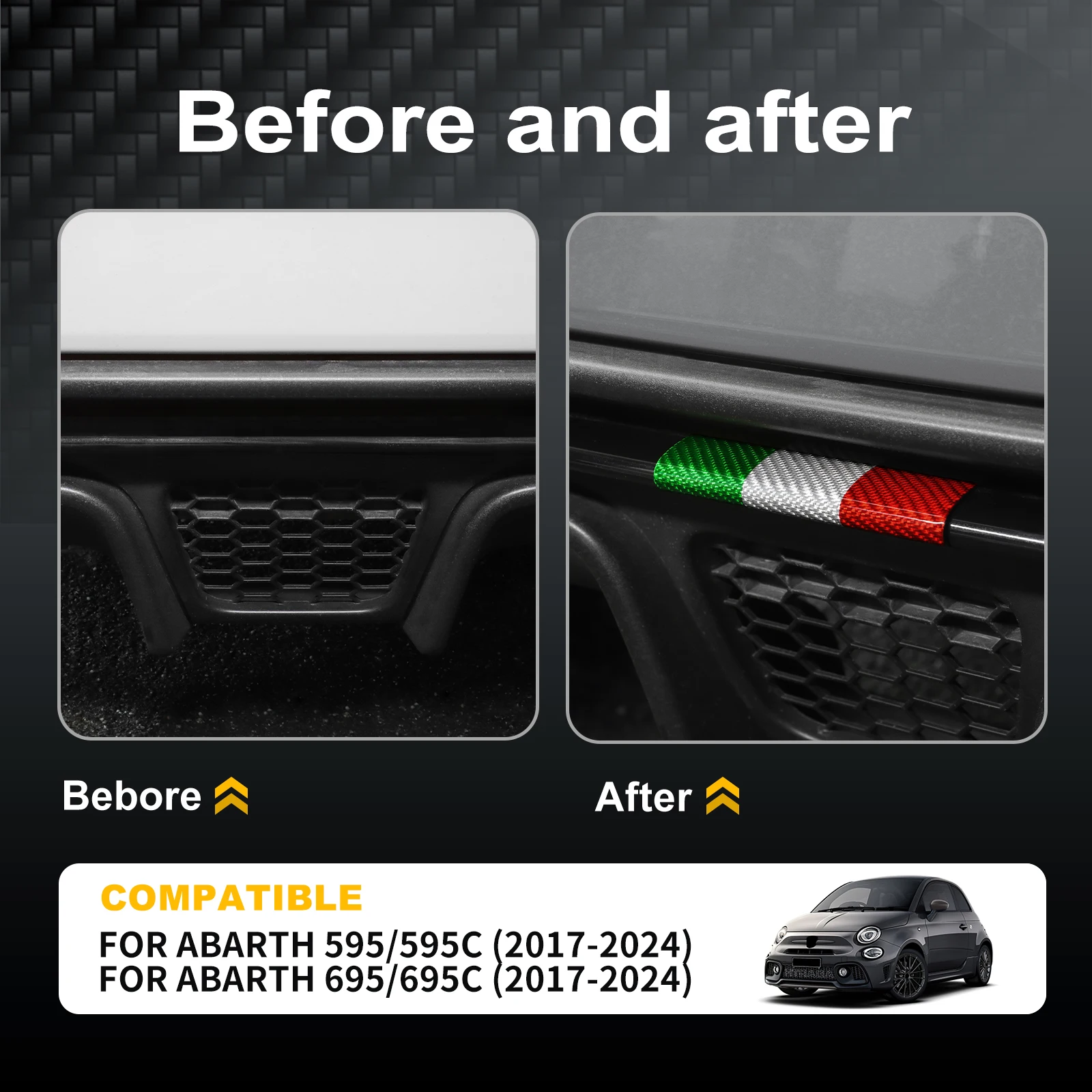 

Hard Dry Carbon Fiber For Abarth 595 695 595C 695C 2017-2024 Italian Tricolor Car Rear Bumper Lip Sticker Accessories