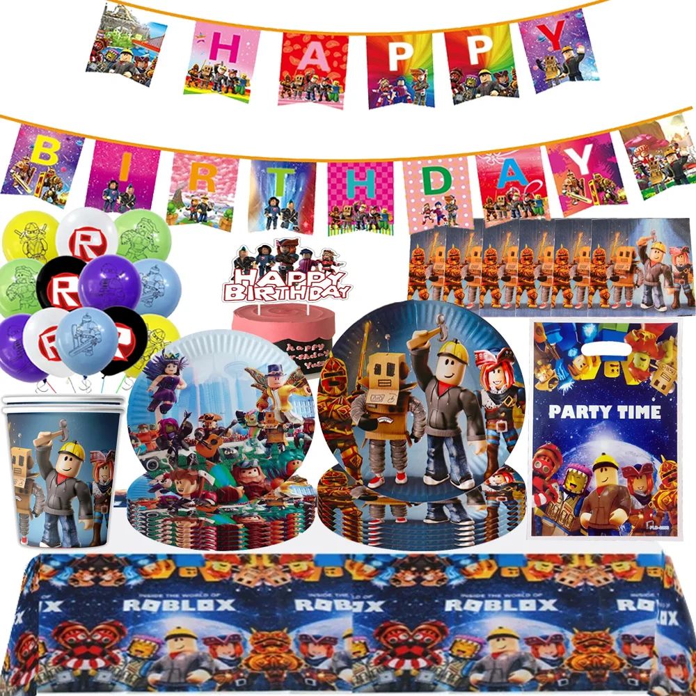 89PCS Roblox Party Birthday Decorations Kit Latex Balloon Plates Cups Bag For Kids Boys Party Baby Shower Supplies Roblox Game