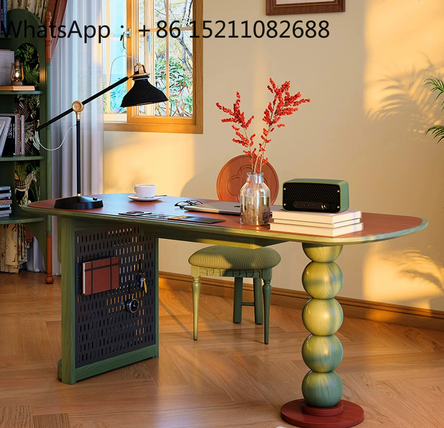 LLY hole board integrated desk antique solid wood with drawers retro desk shelf computer table