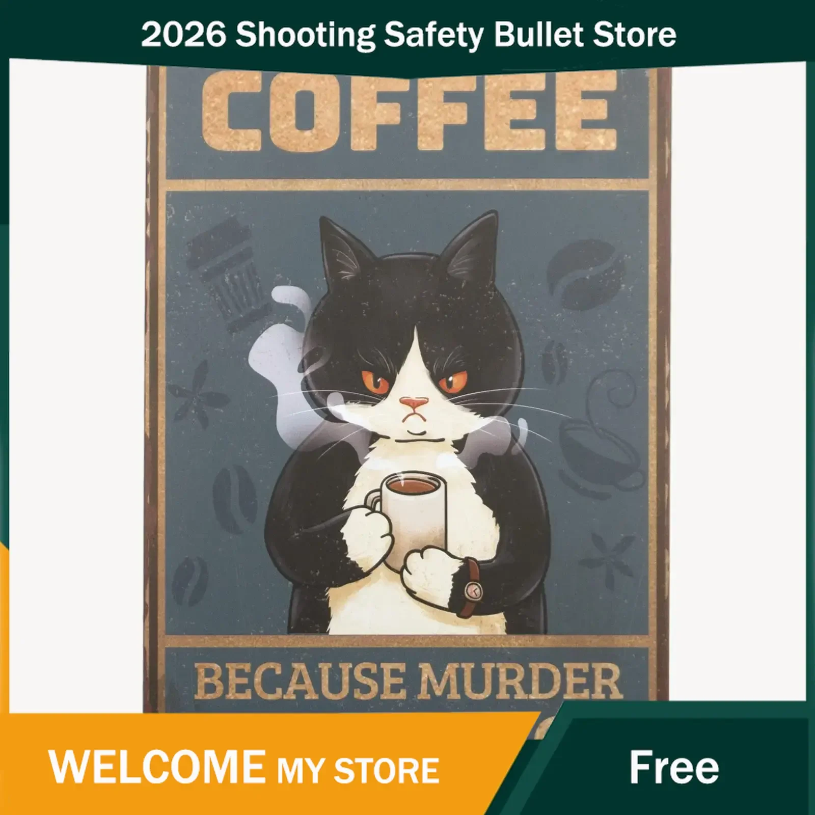 （2D Tin painting）Black Cat Vintage Tin Signs,Coffee Because Murder Is Wrong Coffee and Bar Wall Art Decor,
