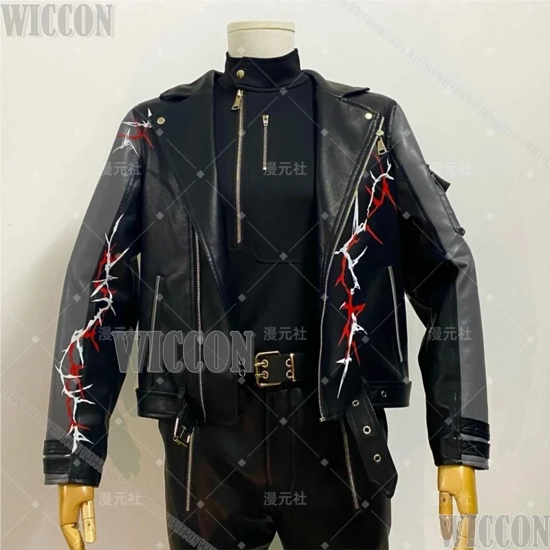 w;3.c\6;h'8/Sylus Love and Deepspace Qin Che Game Cosplay Costume Leather Jacket Pant Coat Black Suit Man New Full Se5'u.9;m\4/p - view 3