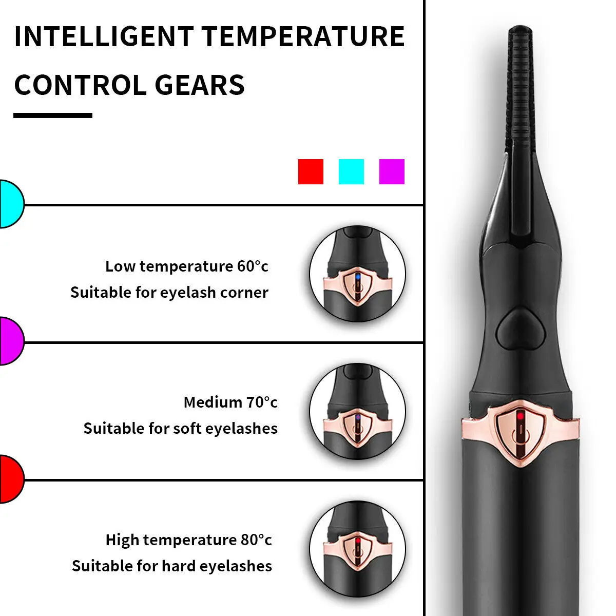 USB Rechargeable Electric Heated Eyelash Curler Long Lasting Makeup Tool 3 Mode Quick Heating Natural Eyelash Curler Makeup