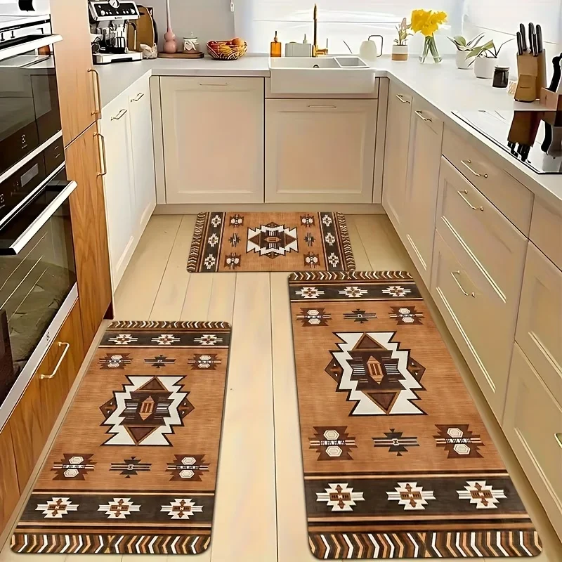 Southwestern Aztec Kitchen Mat Non-Slip Washable Runner Rug Tribal Geometric Hallway Carpet & Floor Mat for Rustic Home Decor