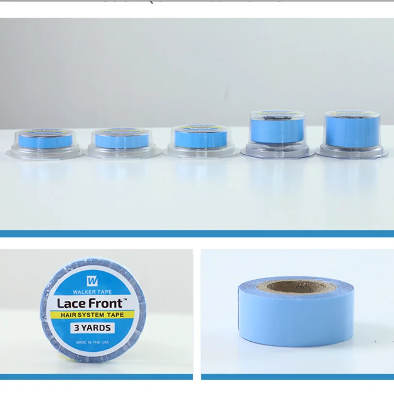 かつら用両面粘着テープロール,青いレースのフロント,ヘアエクステンション,1ロール,3ヤード
