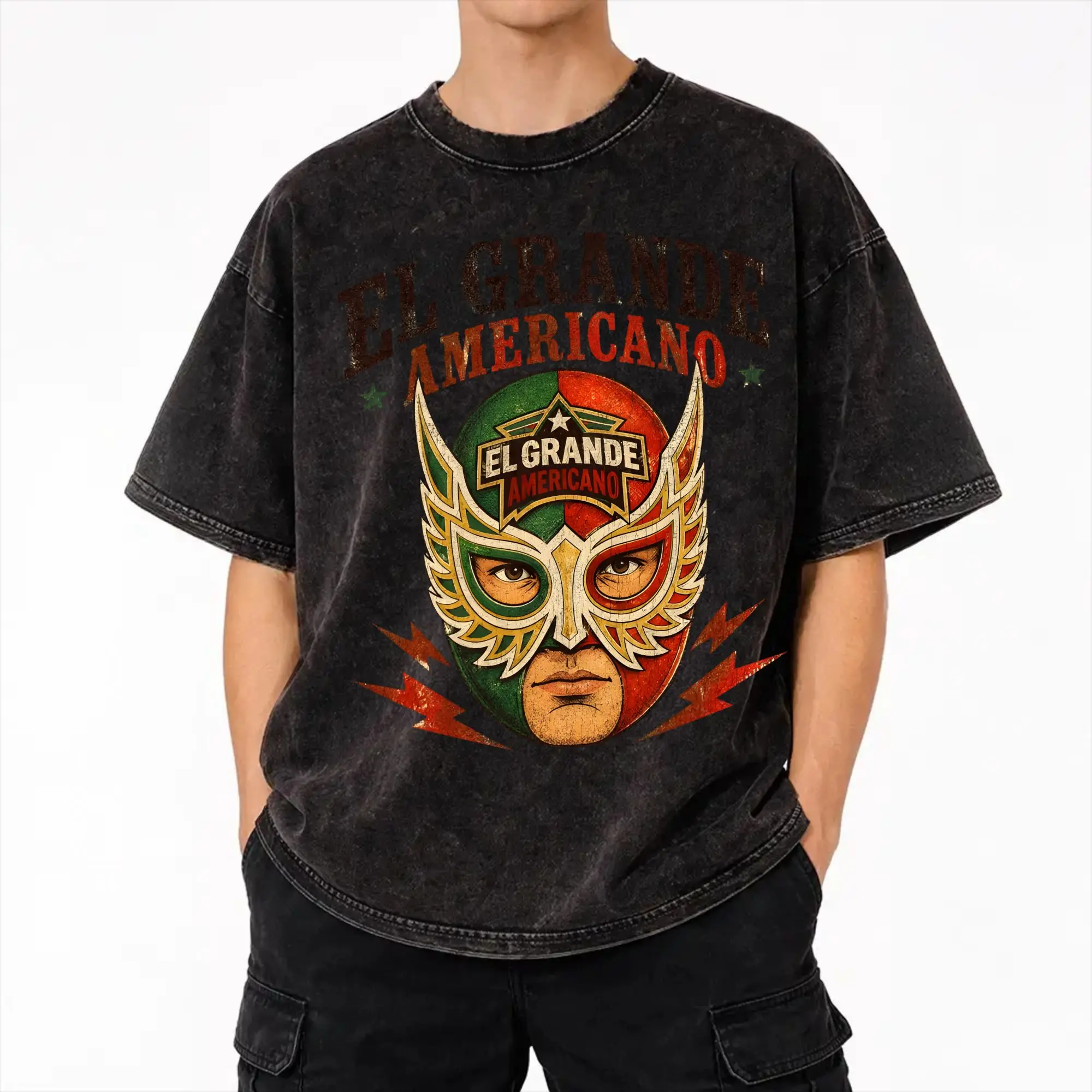 Summer El Grande Americano Pro Wrestling  Washed Shirt Outfit Oversize T-Shirts  Men Women Tee Shirt