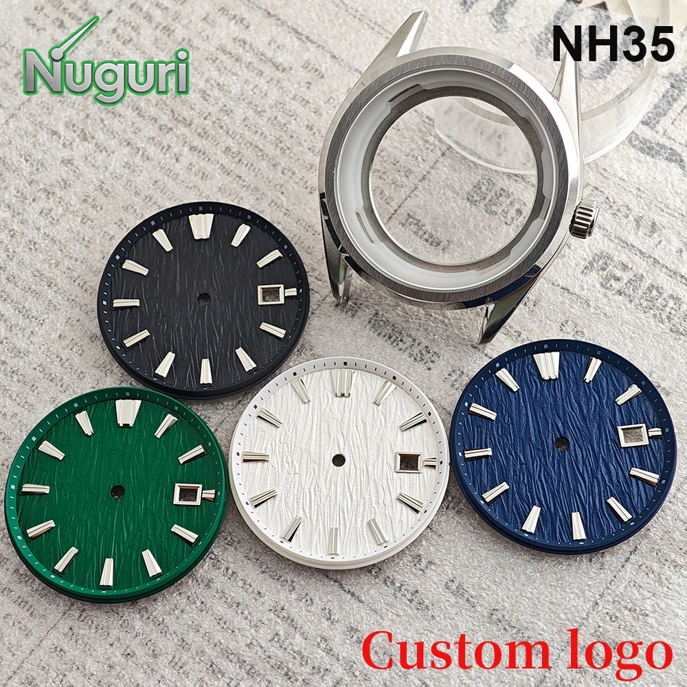 

Циферблат NH35 с индивидуальным логотипом, текстурированный, с окошком для даты, циферблат GS, подходит для модификации часов с механизмом NH35, аксессуары для часов, запчасти для часов.