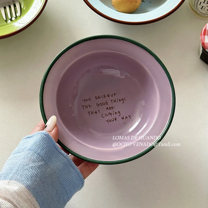 

High Grade Color Blocking Yogurt Bowls Household Breakfast Ceramic Milk Oat Bowl Girls Party Dessert Pudding Bowls