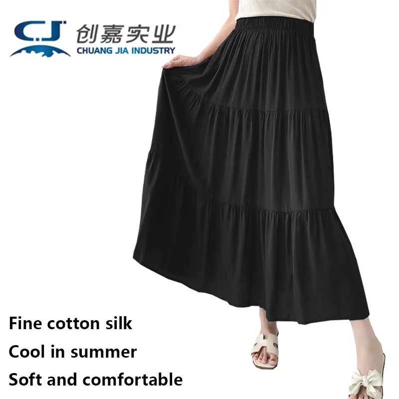 

Cotton Silk Summer Women's Skirt Royal Blue Elastic Waist Soft Loose Skirt Holiday Casual Cool Comfortable Women Free Shipping