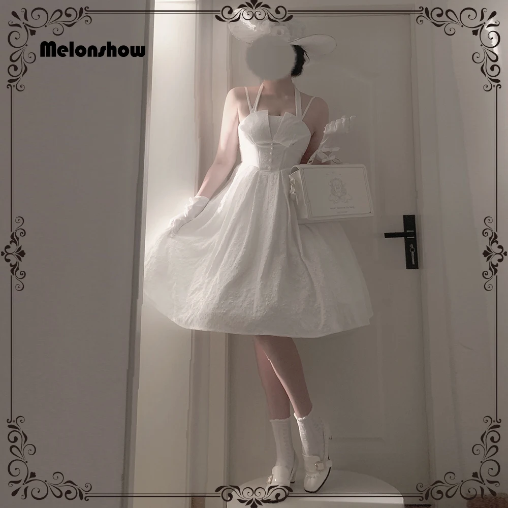 

Melonshow White Lolita Dress Original Hepburn Style Lolita Jsk Dress Customizable Medieval Victorian Elegant Sexy Lolita Dress