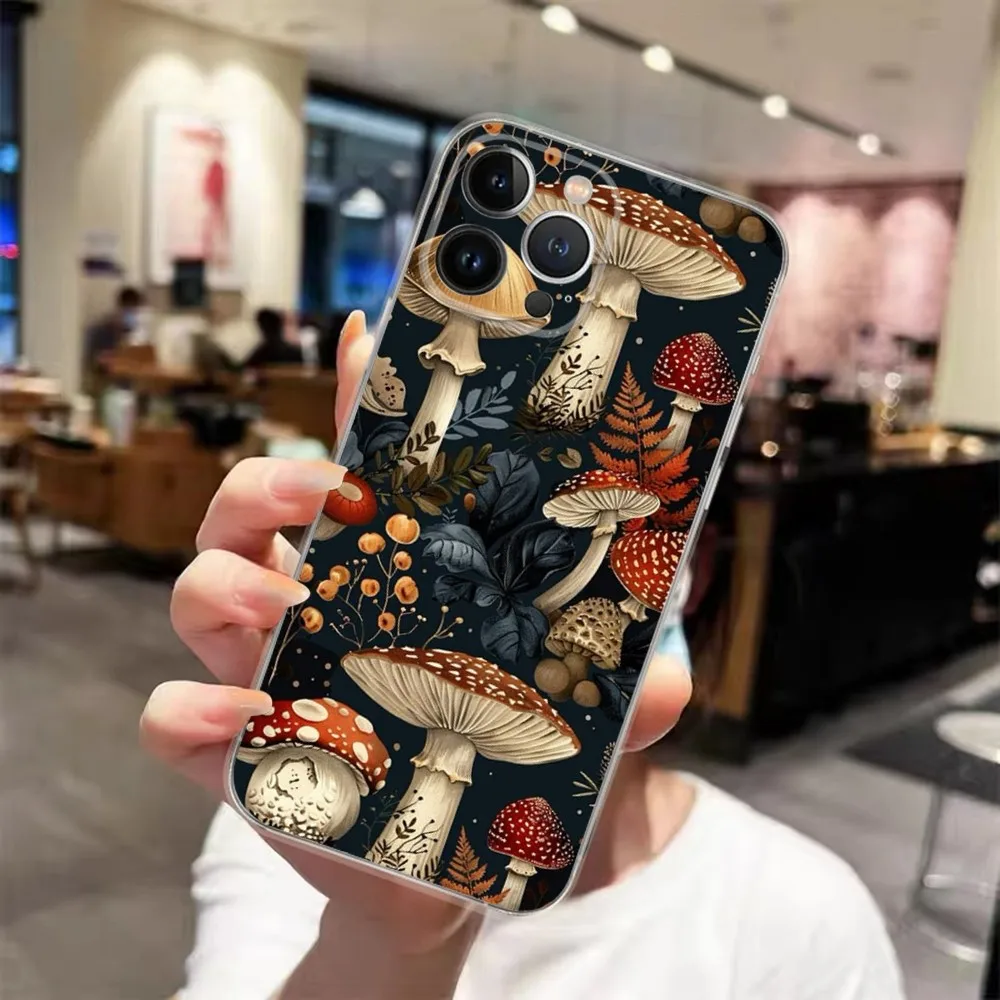 Colorful Mushroom Transparent Phone Case For iPhone 15 14 13 12 11 Pro Xs Max Mini XR X 7 8 Plus Back Cover Clear Case