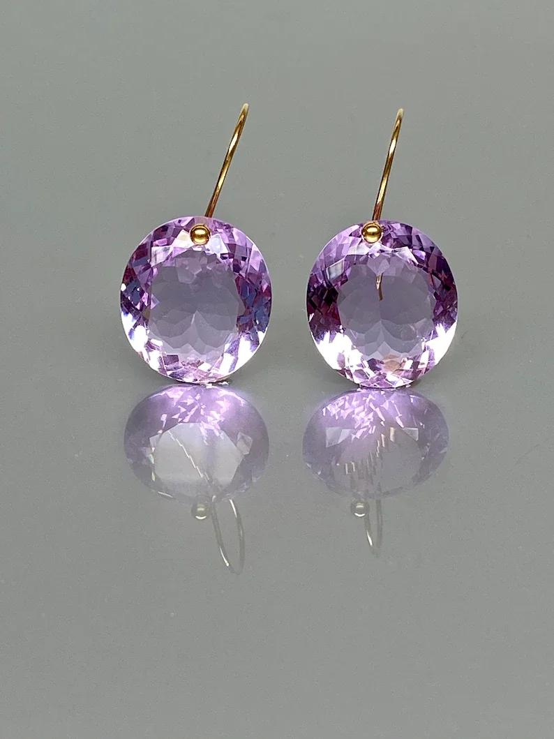 14K Gold Kunzite Earrings, Statement Earrings, Kunzite Jewelry Gift For Her, Pink Stone Earrings.