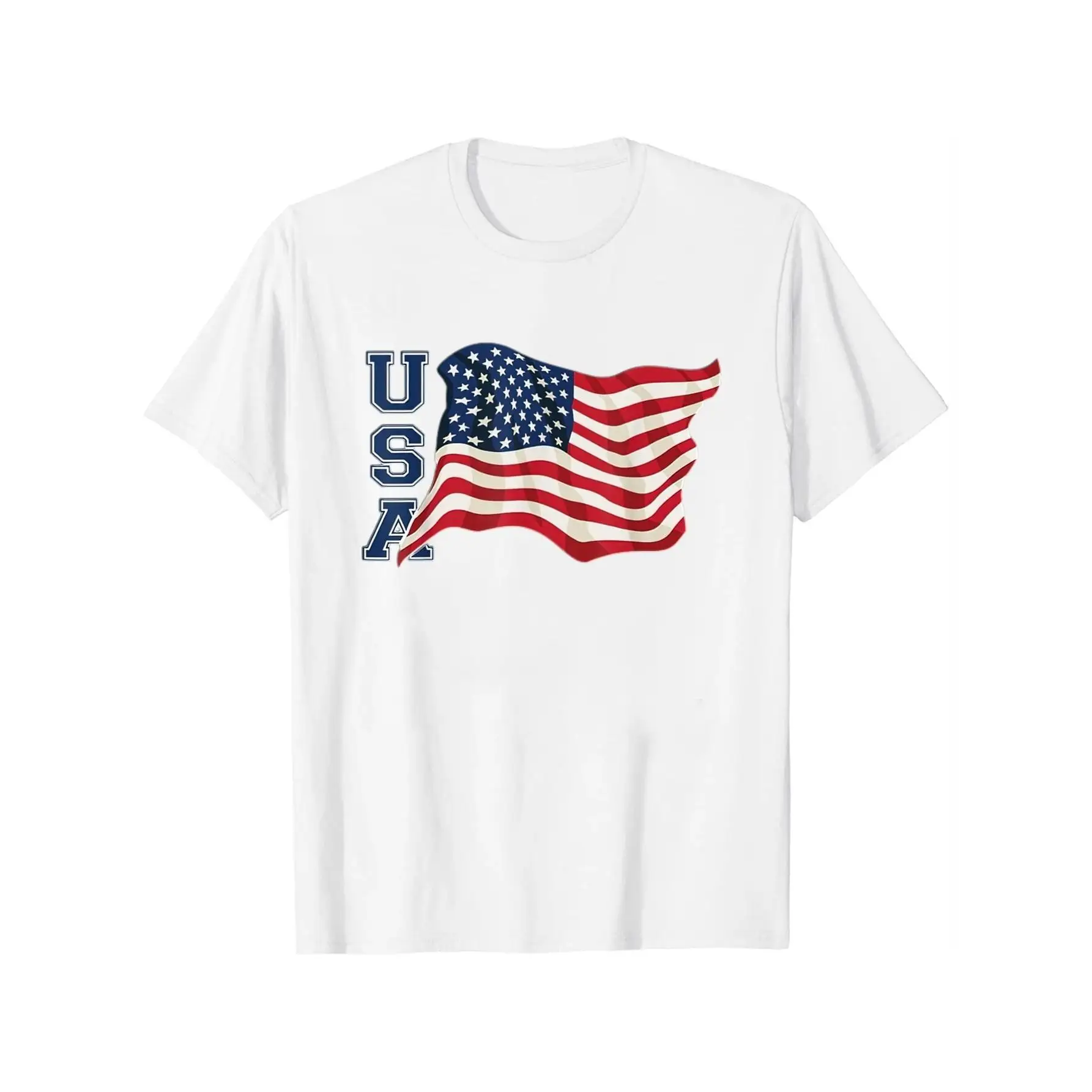 

Womens Usa Patriotic Waving American Flag Design T-Shirt White