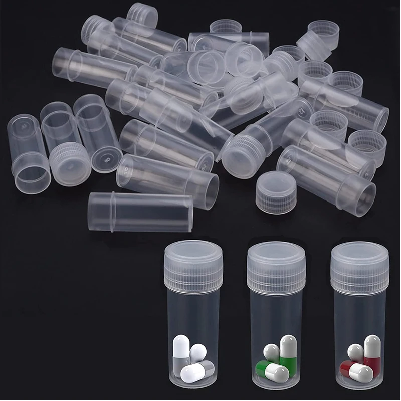 50Pcs 5ml Plastic Small Bottles Sample Pot 5g Mini Clear Packing Containers For Medicine Pill Liquid Powder Capsule Storage