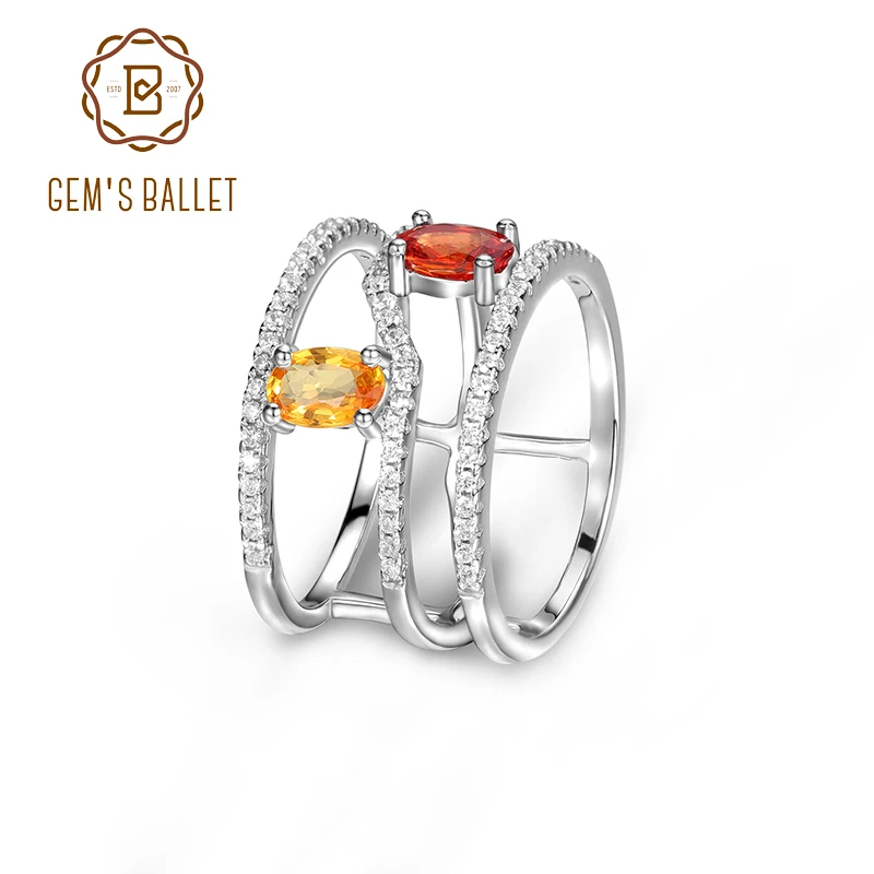 GEM'S BALLET "Romantic Garden" Real 925 Sterling Silver Sweet Romance Gemstone Band Ring Natural Multi-color Sapphire Stone Ring