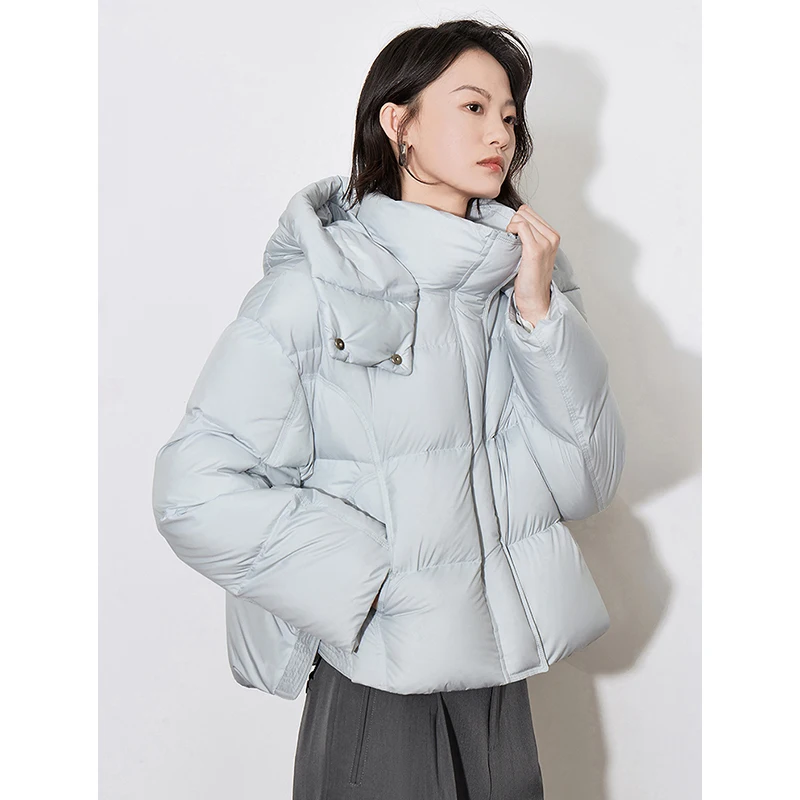 TOYOUTH Women Down Jacket 2024 Autumn and Winter 90% White Duck Down Stand up Collar Hooded Jacket Coat