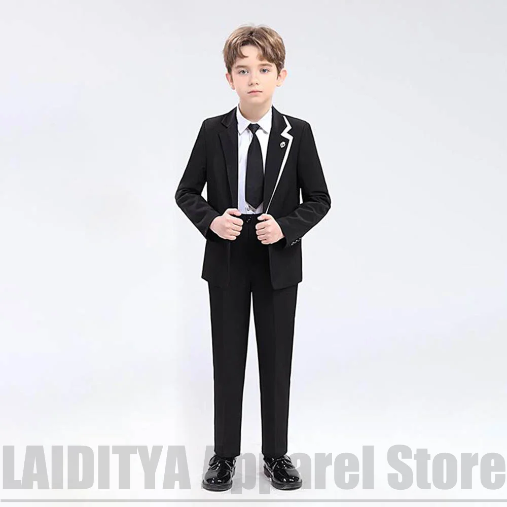 Boys Formal Suit White Edge Lapel Blazer Pants Kids Wedding Birthday Piano Show Gentleman Party Costume Kid Outfit 2 Piece