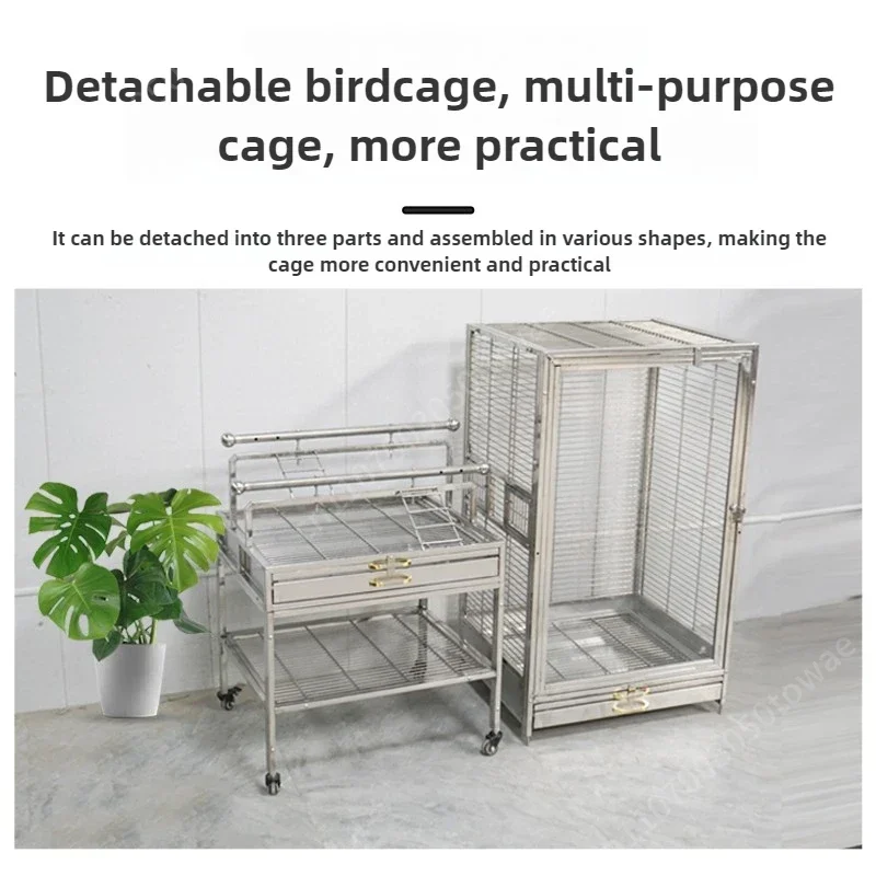 304 Stainless Steel Bird Cage Split Stand Transparent Ornamental Grey Eclectus Parrot Cage Luxury Villa Breeding Cage