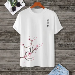 Simple T-Shirts For Men 3d Cherry Blossom Printed Daily Casual Short Sleeved Loose Oversized T-Shirt Street Harajuku Sportswear