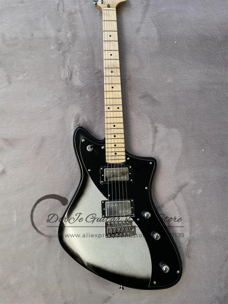 

Sliver Electric Guitar METE Body Black Edge HH Pickups Fixed Bridge Maple Fingerboard 22 Frets Big Black Guard