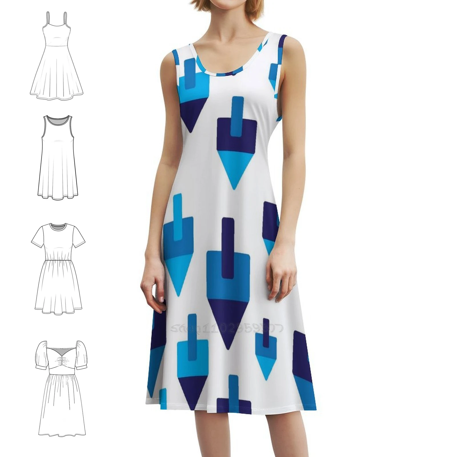 

Blue Hanukkah Pattern Korean Style Dress For Women Elegant Casual Dress For Party Or Daily Wear Happy Hanukkah Hanukkah Toy