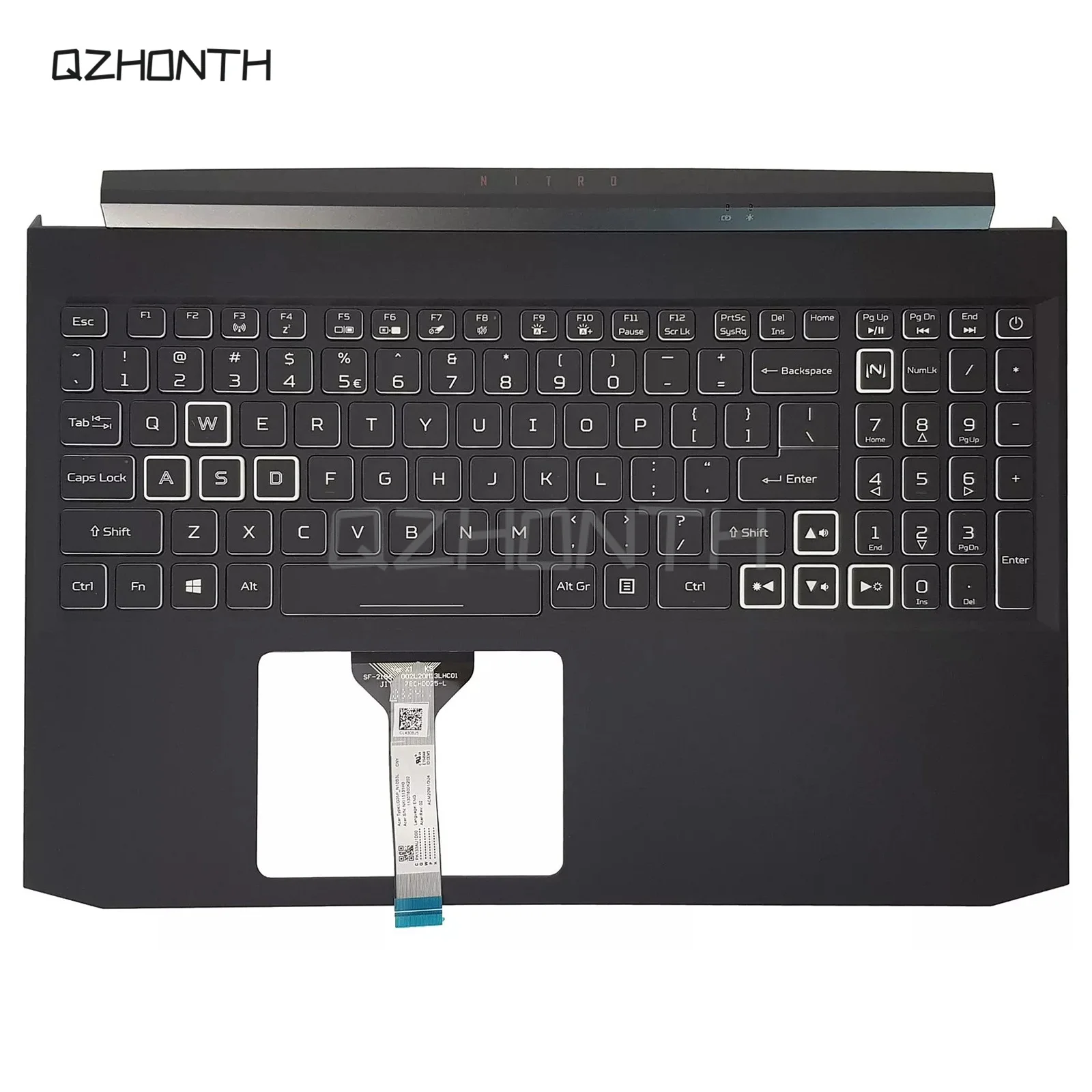 Used For Acer Nitro 5 AN515-55 AN515-44 56 57 Palmrest with White Backlit Keyboard (Narrow Cable) 15.6