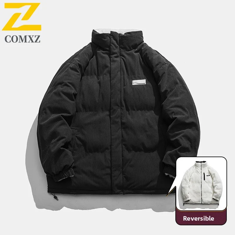  سترة رجالية مزدوجة الجوانب للشتاء منتفخة حرارية مقاومة للرياح على الطراز الكوري سترة فضفاضة مناسبة للشارع مع غطاء محرك السيارة قابل للفصل معطف #2