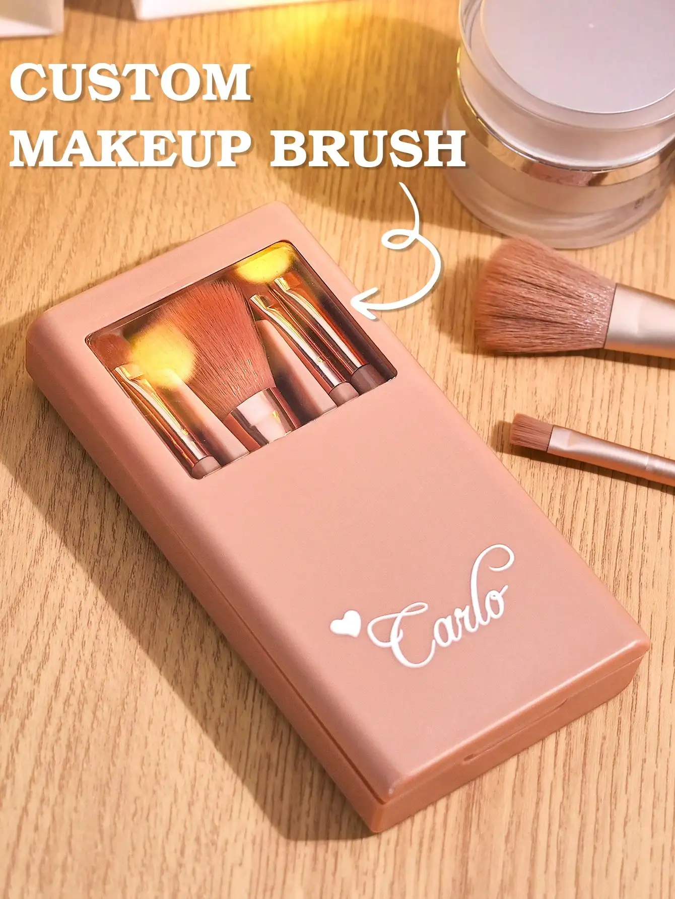 Custom Makeup Brush Set Personalized Travel Brush Set With Mirror Box Portable Cosmetic Brushes Gift For Women Girlfriend Mom