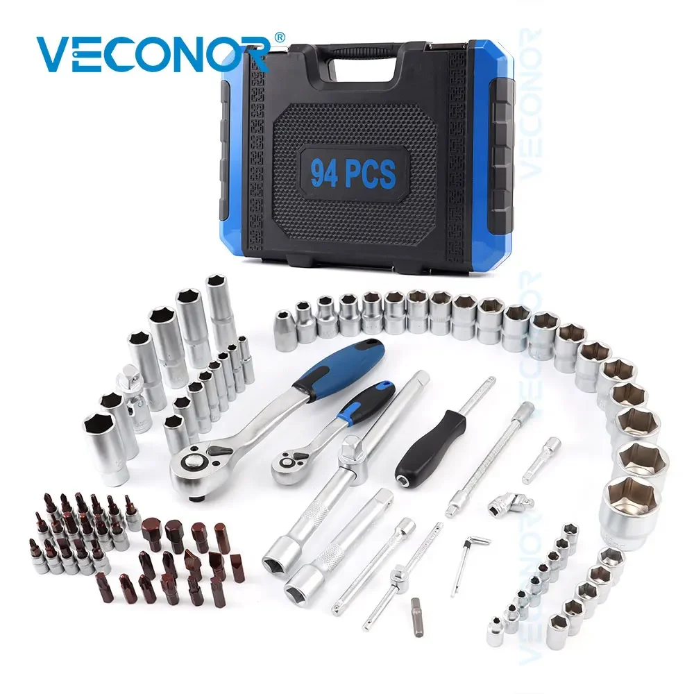 94-Piece Auto Repair Tool Set Socket Wrench Combination Wrench Oil Filter Spanner Hand Tool for Mulltifunctional Use