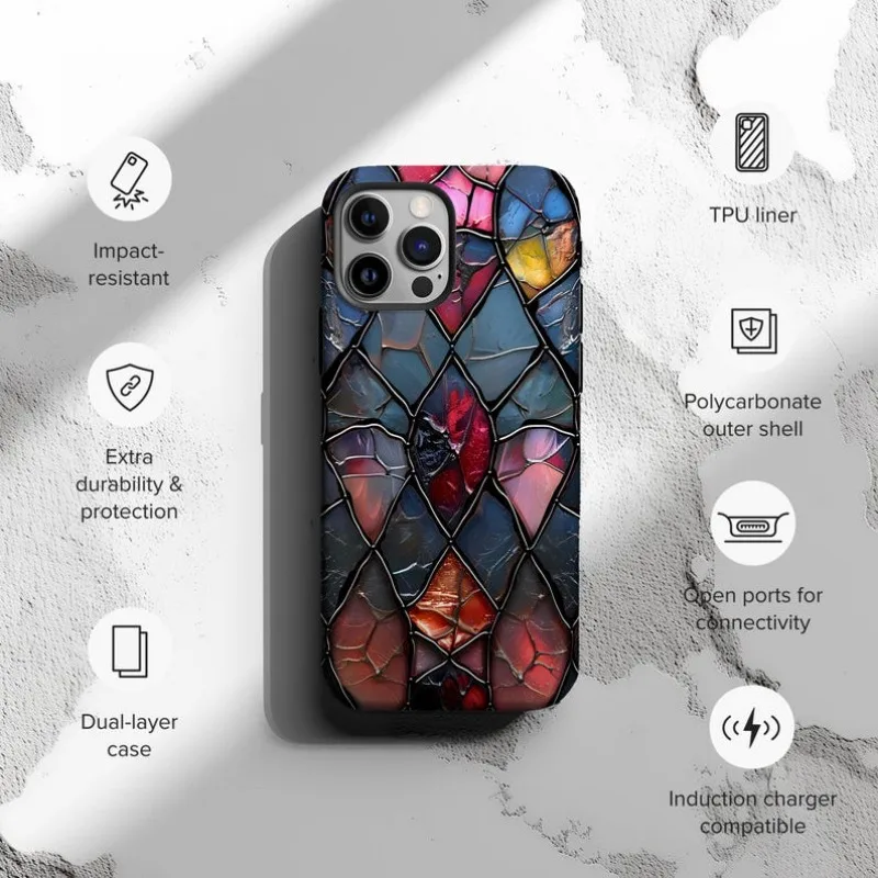 Stained Glass Gothic Phone Case for iPhone 16 15 14 13 12 11 Pro Max Plus Luxury Magnetic Double-layer Back Cover