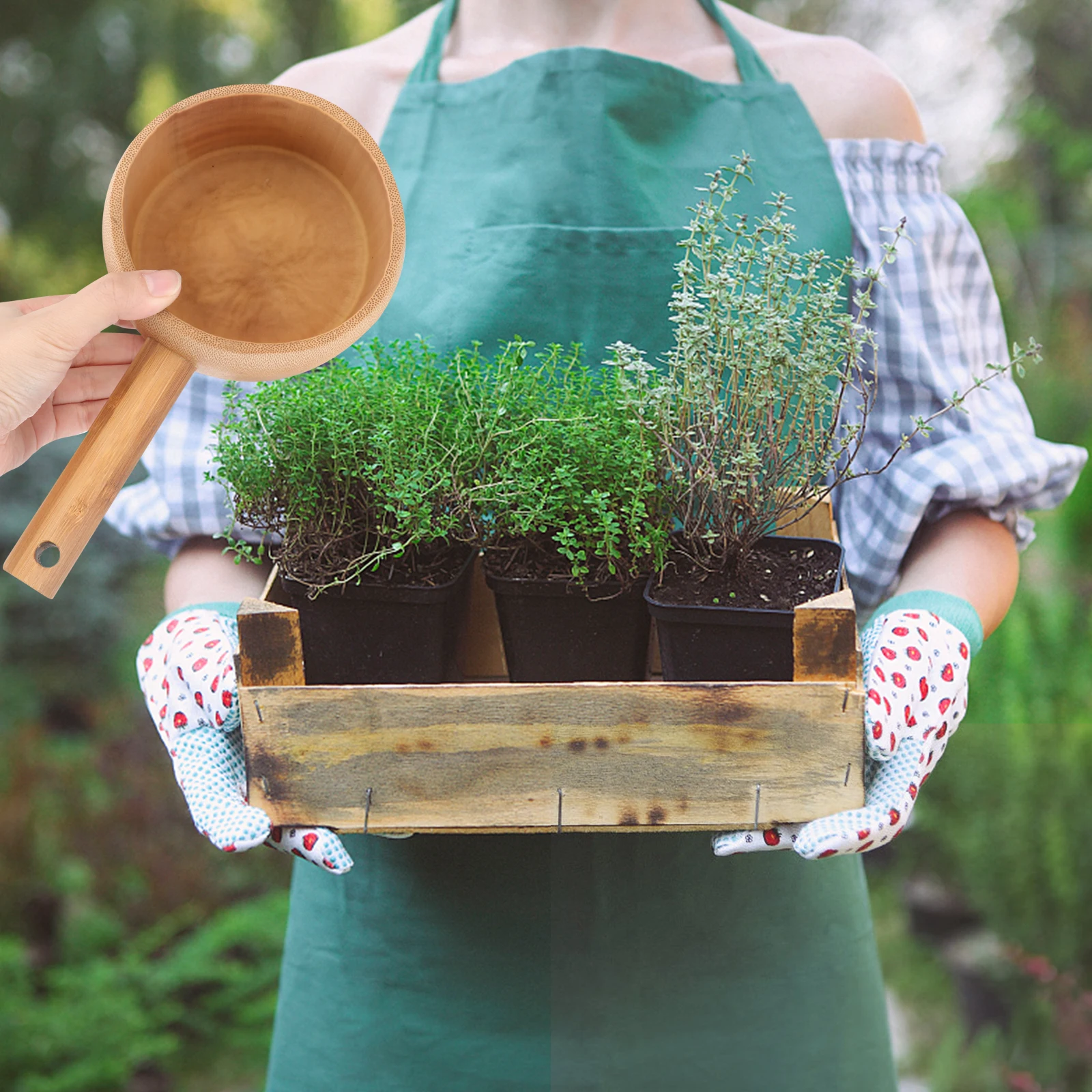 

Bamboo Water Ladle Long Handle Easy Clean Deep Bowl Flower Gardening Watering Scoop Kitchen Household Bailer Practical