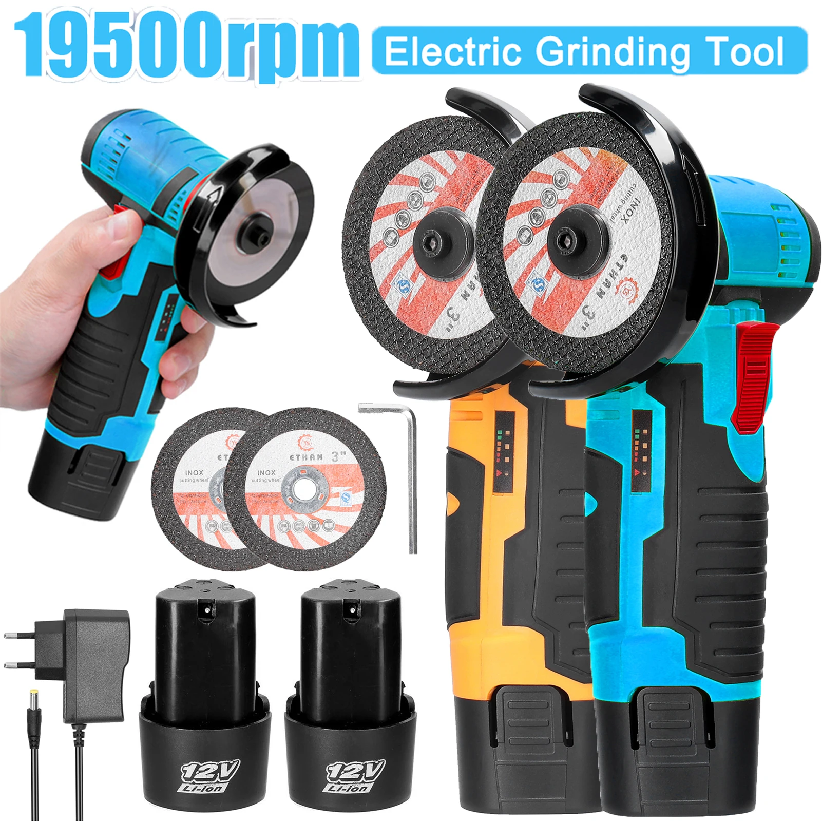 12V Cordless Electric Angle Grinder 19500rpm Grinding Tool Rechargeable Mini Polishing Grinding Machine Diamond Cutter Grinder