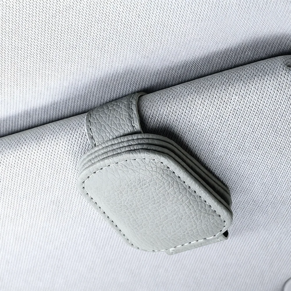 Car Interior Sun Visor Glasses Clip PU Leather Sunglass Holder Organizer Mount Convenient Eyewear Card Ticket Fixation