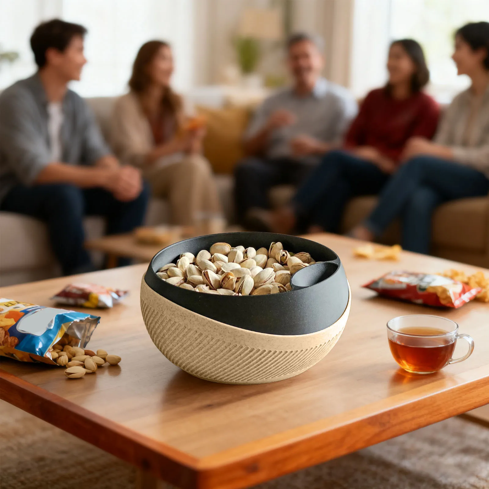 Double Layered Dried Fruit Bowl Plastic Snacks Bowl with Shell Storage for Nut Pistachios Cherries Popcorn Candy
