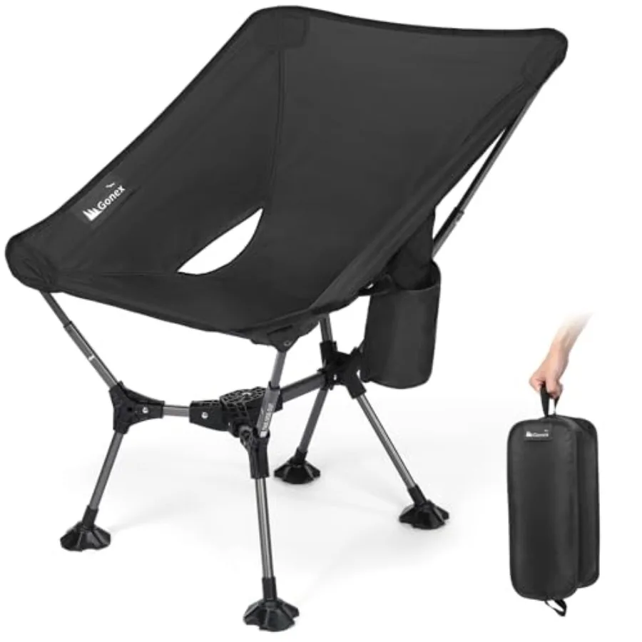 

Portable Camping Chair for outdoor camping, hiking, beach, picnic, sports; ripstop fabric, black; lightweight, pop-up folding,