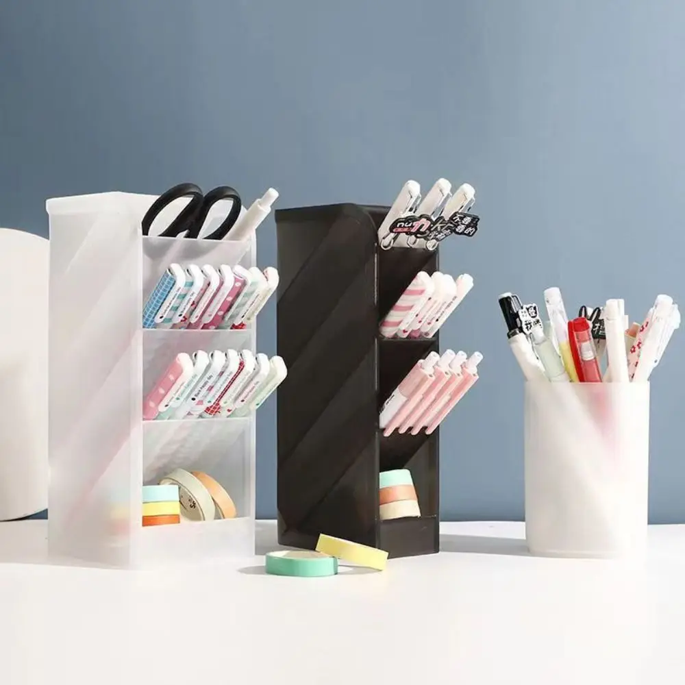 Plastic Pen Holder Transparent Oblique Insertion Pen Container High-capacity Frosted Desktop Organizer Learning Supplies