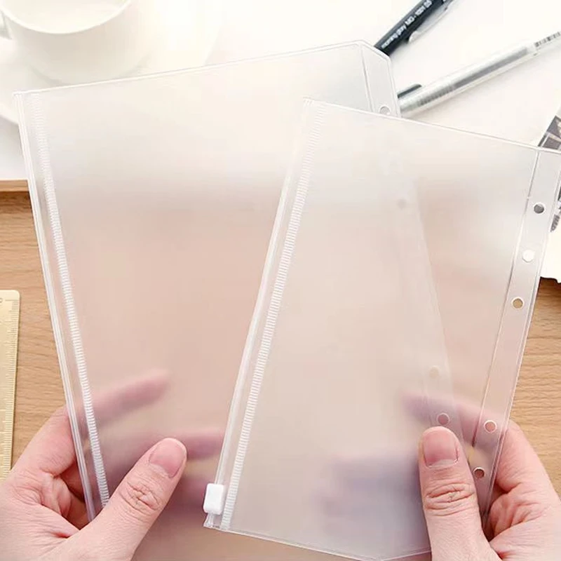 

12PCS Convenient Transparent PVC A5 A6 Binder Pockets Clear Zipper Folders For 6-Ring Notebook Files Reports Document Bags Pouch