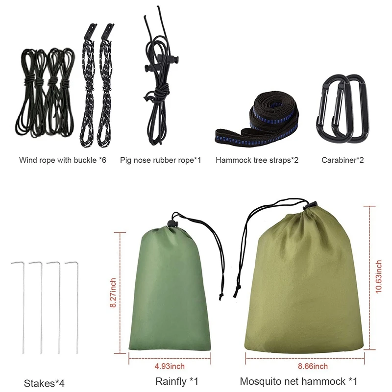 

Camping Hammock With Rainfly Tarp And Mosquito Net, Portable Parachute Hammock For Hiking Outdoor Travel Backyard-B60B